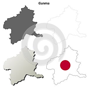 Gunma blank outline map set