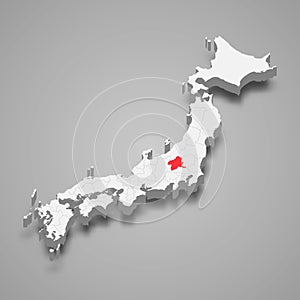 Gunma region location within Japan 3d map