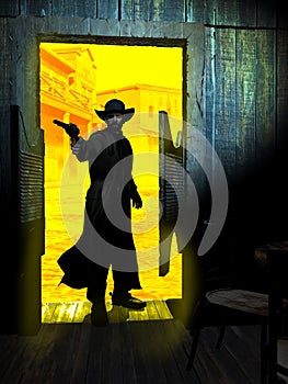 Gunman entering in the saloon
