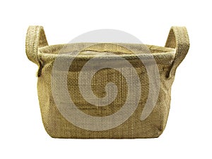 Gunny basket with handle on white background