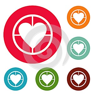 Gunpoint heart icons circle set photo