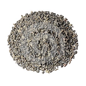 Gunpowder tea isolated on white.