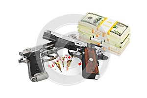 Guns money and playing cards