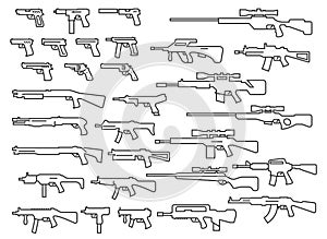 Guns, weapons set in outline style