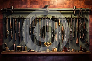 gunsmiths tools hanging on a wall organizer photo