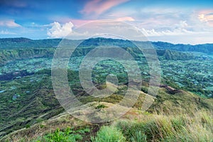 Gunung Batur, scenic view from the top of the volcano to the caldera, Bali, Indonesia photo