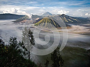 Gunung Bromo, Mount Batok and Gunung Semeru photo