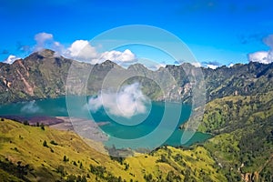 Gunung Rinjani caldera lake from above