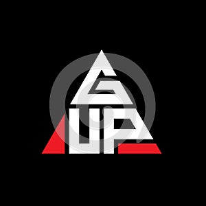 GUP triangle letter logo design with triangle shape. GUP triangle logo design monogram. GUP triangle vector logo template with red