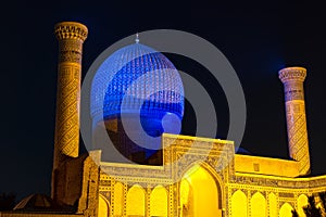 Gur-e Amir mausoleum of Timur at night - Samarkand, Uzbekistan