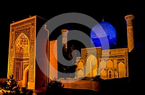 Gur-e Amir mausoleum of Timur at night - Samarkand, Uzbekistan