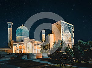 Gur-Emir mausoleum at night with Stars, Samarkand, Uzbekistan