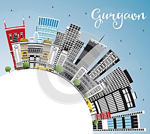 Gurgaon India City Skyline with Gray Buildings, Blue Sky and Copy Space