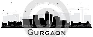 Gurgaon India City Skyline Silhouette with Black Buildings Isolated on White.