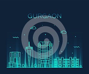 Gurgaon skyline Haryana India vector linear style photo