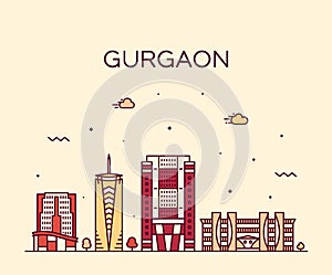 Gurgaon skyline Haryana India vector linear style