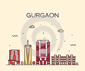 Gurgaon skyline Haryana India vector linear style photo