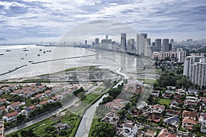 Scenic view of Gurney Drive with land reclamation activities, Penang, Malaysia photo