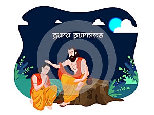 Guru Purnima Illustration , guru or shishya concept of night . festival of hindu, buddhist and nepalese. full moon night.Print photo