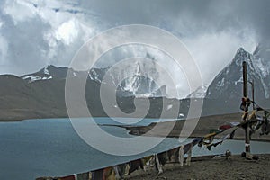 Gurudongmar Lake, one of the highest lakes in the world and India,17,800 ft, Sikkim, India. Considered sacred by Buddhists, Sikhs