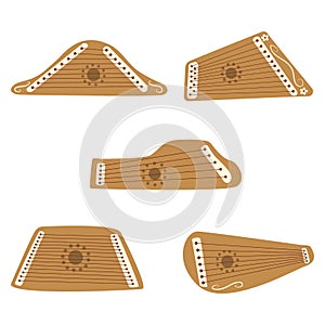 Gusli. Set of ancient Slavic musical instruments. Vector flat