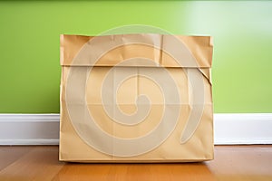 gusseted brown paper lunch bag, upright and empty