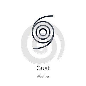 Gust icon. Thin linear gust outline icon isolated on white background from weather collection. Line vector sign, symbol for web