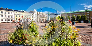 Gustav Adolfs square in Gothenburg scenic colorful panoramic view photo