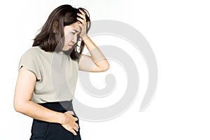 Gut-Brain Axis with anxiety Asian woman have problems with stomachache, digestion systems