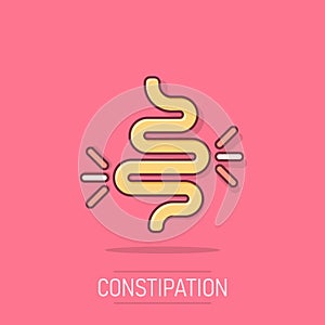 Gut constipation icon in comic style. Colitis vector cartoon illustration on white isolated background. Stomach business concept