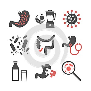 Gut flora banner. Flat icons set. Vector signs