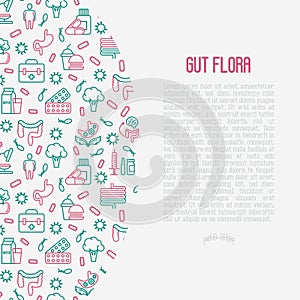 Gut flora concept with thin line icons