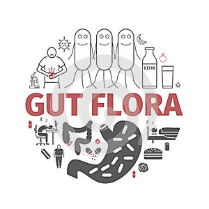 Gut flora banner. Line icons set. Vector signs