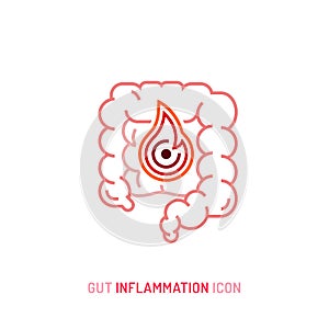 Gut inflammation, pain, angriness sign. Editable vector illustration