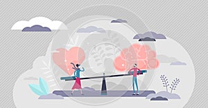 Gut instincts vector illustration. Brain vs heart flat tiny persons concept photo