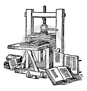 Gutenberg Printing Press, vintage illustration