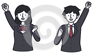 Gutsy Pose Student Male Female Simple Illustration Set