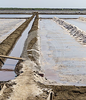 Gutter in salt ponds that make raw salt or pile from sea water i
