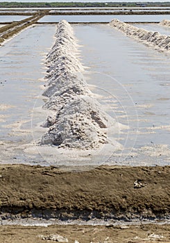 Gutter in salt ponds that make raw salt or pile from sea water i