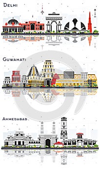 Guwahati, Ahmedabad and Delhi India City Skyline Set