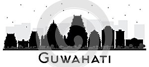 Guwahati India City Skyline Black and White Silhouette.