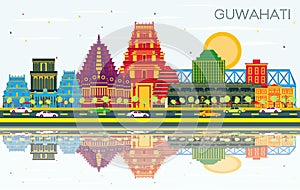Guwahati India City Skyline with Color Buildings, Blue Sky and Reflections photo