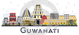 Guwahati India City Skyline with Color Buildings Isolated on White Background.