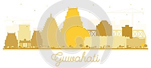 Guwahati India City Skyline Silhouette with Golden Buildings.