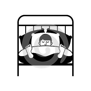 Guy in bed asleep icon. Man sleeping symbol. sleeper male. Vector illustration