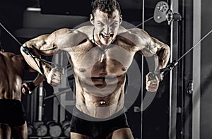 Guy bodybuilder with barbell