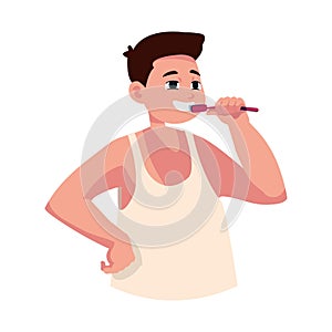guy brushing teeths in bathroom