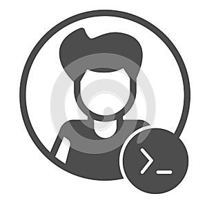 Guy, command line in circle, backend developer solid icon, ui concept, programmer vector sign on white background, glyph