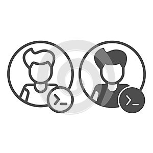 Guy, command line in circle, backend developer line and solid icon, ui concept, programmer vector sign on white