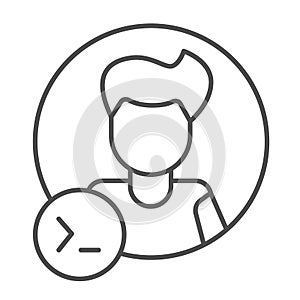 Guy, command line in circle, backend developer thin line icon, ui concept, programmer vector sign on white background